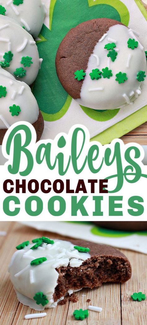 BAILEYS CHOCOLATE COOKIES are St. Patrick's Day soft cake cookies, but you'll want to make them anytime. The flavour is subtle yet outstanding. This is the best cookie recipe ever! #cookies #cookierecipe #stpatricksday Scout Recipes, Best Cookie Recipe Ever, Chocolate Marshmallow Cookies, Chocolate Baileys, Chocolate Chip Shortbread Cookies, St Patrick's Day Cookies, Baileys Recipes, Soft Cake, Toffee Cookies