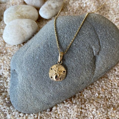 14k Gold Sand Dollar Necklace Sand Dollar Jewelry, Cape Cod Bracelet, Sea Treasure, Sand Dollar Necklace, Sand Dollar Pendant, 2024 Wishlist, Hook Bracelet, Gold Sand, Gold Aesthetic