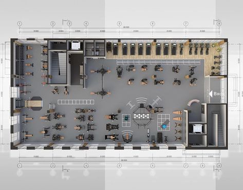 Fitness Center Design Architecture, Gym Floor Plan Layout, Gym Design Architecture, Gym Plan Architecture, Gym Architecture Design, Gym Design Interior Modern, Hotel Gym Design, Gym Layout Plan, Gym Studio Design