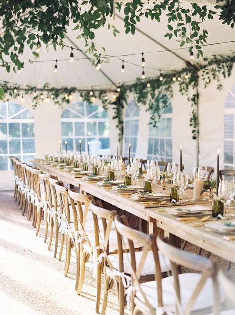 Wedding tents don't have to be plain! Accent them with some beautiful hanging greenery as an extra touch. Marquee Decoration, Tent Wedding Reception, Family Style Dinner, Tafel Decor, Tent Decorations, Boda Mexicana, Outdoor Fall Wedding, Tent Lighting, Wedding Tent