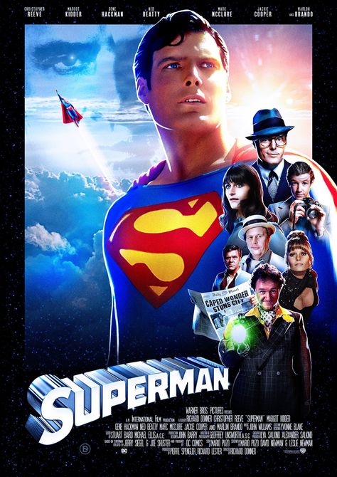 Superman Movie Posters, Comics & Artwork #DC #DCComics #comicbookhour #movieposters #movietwit #MovieBuff #batman #TheBatman #Superheroes #Superman #WonderWoman #thedarkknight #theflash #GreenLantern Superman 1978, Superman The Movie, Superman Poster, Reed Richards, Christopher Reeve Superman, Superman Film, Superman 1, John Barry, Mister Fantastic