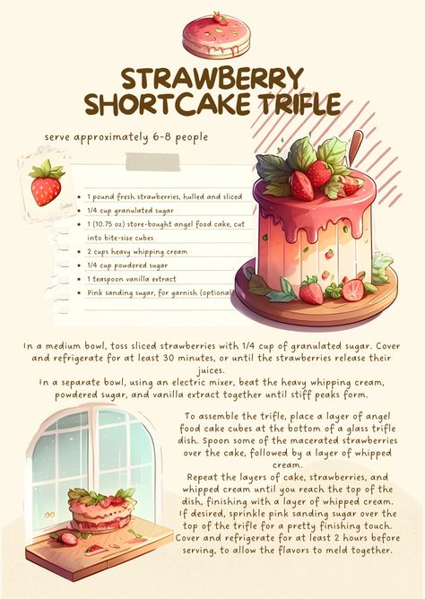 How To Make A Strawberry Shortcake, Dessert Recipes Written, Baking Recipes Strawberry, Recipes For Desserts Easy, Strawberry Shortcake Food, Baking Recipes Uk, Cottagecore Recipes, Strawberry Shortcake Recipe, Homemade Recipe Books