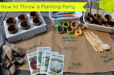 Cute and very inexpensive way to set up for a gardening birthday party, or a planting activity for another spring or related theme. Serve Planters peanuts, too! From @MyPartyPassion Plant Party Activities, Plant Station, Planting Party, Gardening Party, Flowers Birthday Party, Goddess Party, Party On A Budget, Spring Party Decorations, Planters Peanuts