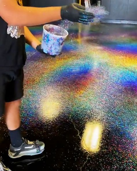 Glitter Floor, Glitter Bedroom, Glitter Furniture, Epoxy Floor Designs, Epoxy Resin Flooring, Glitter Room, Painted Concrete Floors, Barn Renovation, Epoxy Flooring