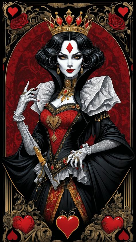 Queen Of Hearts Card, Queen Of Hearts Alice, Alice In Wonderland Artwork, Dark Alice In Wonderland, Wonderland Artwork, Modele Fitness, Queen Tattoo, Playing Cards Art, Dark Disney