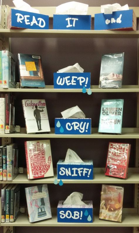 Teen Library Displays, School Library Book Displays, School Library Bulletin Boards, School Library Decor, Struktur Teks, Reading Display, School Library Displays, Read It And Weep, Teen Library