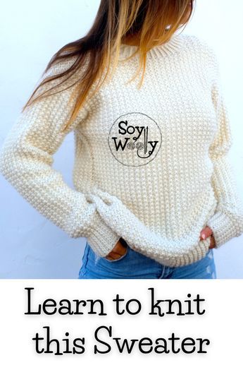 Today, I’m sharing how to knit a Sweater with straight needles, (round neck or crew neck), and I’ll show you how to do it, step by step. A free pattern that comes in five sizes: From XS up to XXL! #sowoolly #howtoknitasweater #knittingpattern Easy Beginner Knit Sweater Pattern, How To Knit A Sweater With Straight Needles, Easy Sweaters To Knit Free Pattern, Easy Knitted Jumper, Knitted Jerseys For Women Free Patterns, Knitted Sweater Pattern Beginner, Easy Knitted Sweaters Free Pattern, Easiest Knit Sweater Free Pattern, Simple Sweater Pattern Knitting