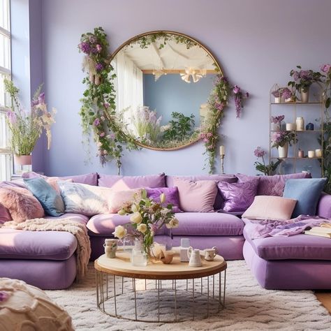 Lavender Living Room, Purple Furniture, Purple Living Room, Casa Country, Pastel House, Bohemian Living Room, Apartment Decor Inspiration, Dream House Interior, Living Room Inspo