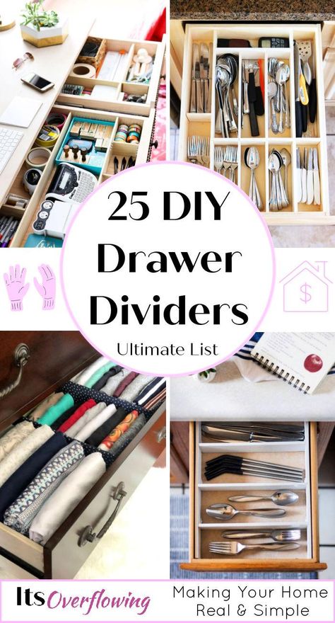 25 Functional DIY Drawer Dividers To Organize Things Perfectly Diy Drawer Dividers Kitchen, Make Drawer Dividers, Kitchen Drawer Inserts, Cheap Drawers, How To Make Drawers, Draw Dividers, Tool Drawer Organizer, Kitchen Drawer Dividers, Diy Drawer Dividers