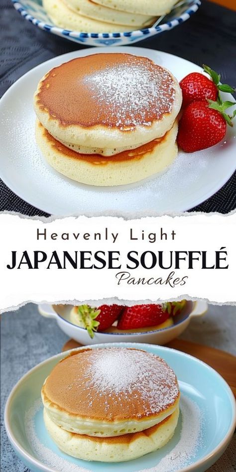 Discover the magic of cloud-like fluffiness with our heavenly light Japanese soufflé pancakes – a culinary marvel that's both light as air and irresistibly delicious. Treat yourself to a taste of perfection today. 🌟🥞 #FluffyGoodness #JapanesePancakes #DelicateDelights #CulinaryMagic #HeavenlyTreats Desserts Japonais, Soufflé Pancakes, Fluffy Pancake Recipe, Halloween Breakfast, Crepes And Waffles, Souffle Pancakes, Stick Butter, Pancake Recipe Easy, Tasty Pancakes