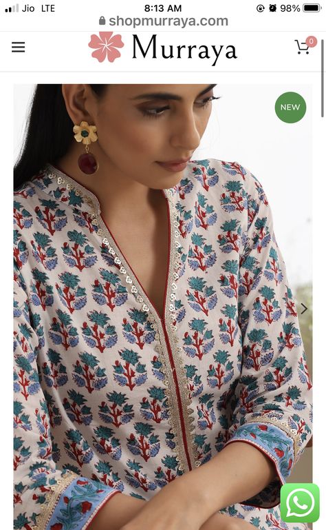 Printed Kurta With Embroidery, Jaipuri Dress Design, Jaipur Kurti Design, Cotton Printed Kurtis Design Summer, Cotton Block Print Suit Designs, Collar Suits Women Indian, Kotan Kurti Petan, Jaipuri Kurti Designs Latest, Ban Collar Kurti Designs