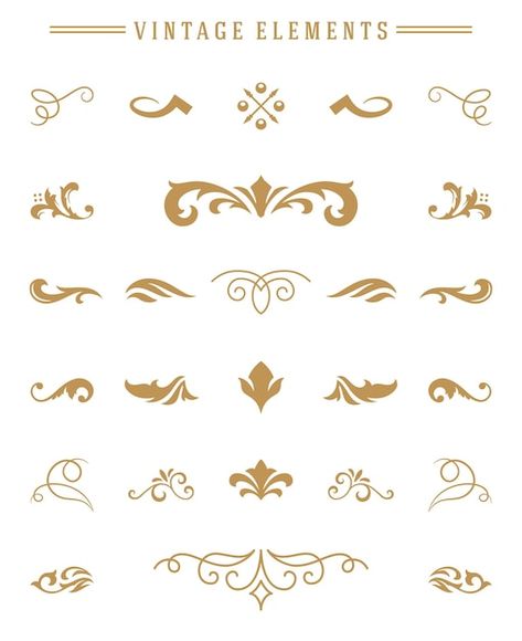 Vector vintage ornaments set floral elem... | Premium Vector #Freepik #vector #antique #frame-vintage #victorian #vintage Vintage Ornamental Design, Victorian Symbols, Victorian Design Elements, Independent Drawing, Victorian Style Graphic Design, Victorian Elements, Victorian Frame Illustration, Victorian Flourishes, Elements For Design