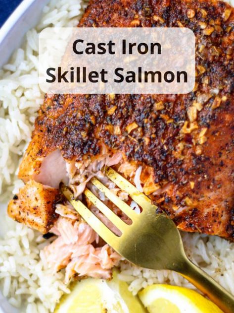 Cast Iron Skillet Salmon Cooking Salmon In Cast Iron Skillet, Cast Iron Salmon Oven, Salmon On Cast Iron Skillet, Salmon In Skillet Recipe, Pan Seared Oven Baked Salmon, Salmon Recipes Baked Cast Iron, Cast Iron Skillet Salmon Recipes, Salmon In Cast Iron Skillet In Oven, Fish In Cast Iron Skillet