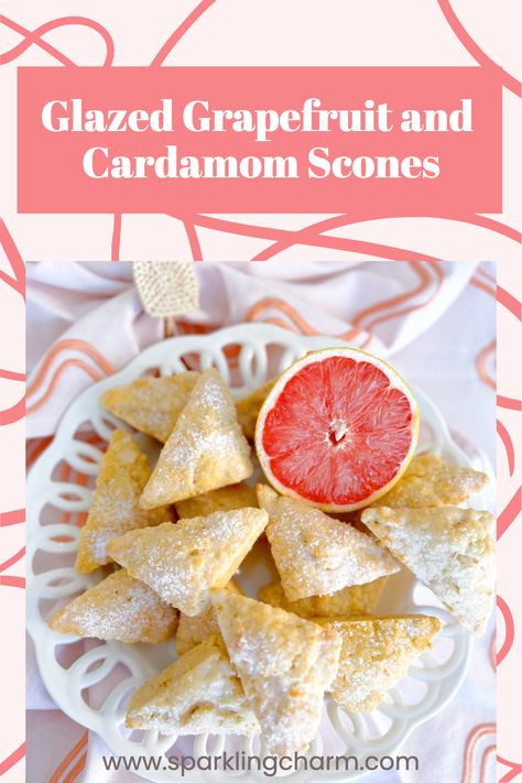 Try this easy recipe for Glazed Ruby Grapefruit & Cardamom Scones - the perfect crumble for tea, coffee or a milk dunk! #scones #easysconerecipe #grapefruitrecipes #grapefruitscones #cardomomscones #grapefruitcardomomscones #mothersdayrecipes #easybrunchrecipes Cardamom Scones, Mini Scones, Grapefruit Recipes, Strawberry Scones, Scones Recipe Easy, Easy Brunch Recipes, Spring Brunch, Weekend Breakfast, Scone Recipe