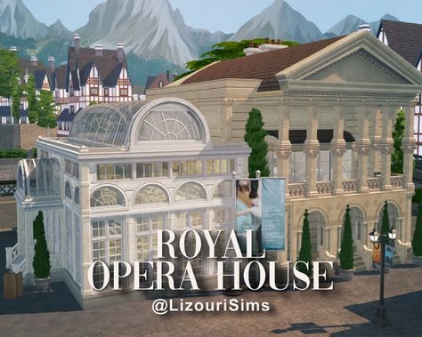 Royal Opera House | CC Included | Patreon Sims 4 Regency House, Sims 4 Art Studio Cc, Royal House Interior, Sims 4 Lots Cc Patreon, Second Empire House, Male Sims, Castle Exterior, Regency House, The Sims 4 Lots