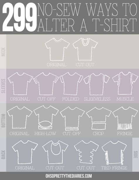 I know, this may seem a little crazy... Who would sit around and think of 299 ways to alter a t-shirt? It actually wasn't like that. It was more like, I want to do a post about all the ways you can al Altered T Shirts, Diy Tees, Sew Ins, Diy Vetement, Diy Upcycle, Tshirt Crafts, Old T Shirts, No Sew, Diy Couture