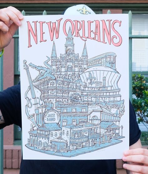 Every neighborhood within its own city is its own little world. Represent the unique layers of New Orleans and the meaningful places that make up our town. 12"x16". Designed by Caleb Morris, an illustrator living in Atlanta, GA. New Orleans Art, Our Town, My Account, New Media, Atlanta Ga, City Skyline, Coloring Sheets, Water Based Ink, Prints For Sale