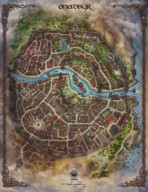 City of Onadbyr , David Szabo on ArtStation at https://www.artstation.com/artwork/v2Xgrv Fantasy Town Map, Fantasy City Map, Dnd World Map, Fantasy Town, Imaginary Maps, Fantasy World Map, City Layout, Tabletop Rpg Maps, Rpg Map