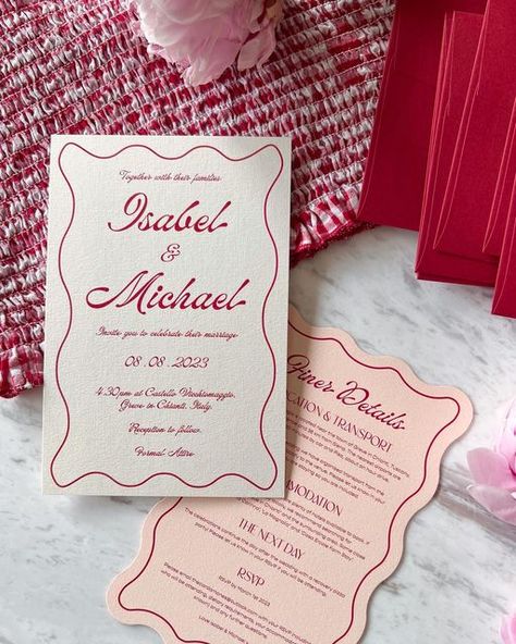 Colorful Invitation Suite, Red And Pink Wedding Invitations, Pink Red Wedding Invitation, Pink And Red Wedding Signage, Modern Wedding Invitations Pink, Wedding Stationary Design, Etsy Invitations, Wedding Graphics, Hand Drawn Wedding