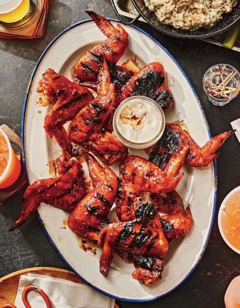 Grilled Cheerwine Chicken Wings – Garden & Gun Chicken Wings Grilled, Wings Grilled, Smoked Fish Dip, Bbq Chicken Wings, Texas Bbq, Bbq Seasoning, Smoked Fish, Chicken Wing, Wing Recipes