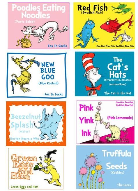 My daughter's first birthday party is Dr. Seuss themed and I spent alot of time making signage for the snacks. I decided to upload it here so you don't have to! Dr Seuss 3rd Birthday Party Ideas, One I Am Dr Seuss Birthday Party, Dr Seuss Food Ideas, Dr Seuss First Birthday Party, Dr Seuss Baby Shower Ideas, Dr Seuss Printables Free, Birthday Rhymes, Dr Seuss Decorations, Dr Seuss Birthday Party Ideas