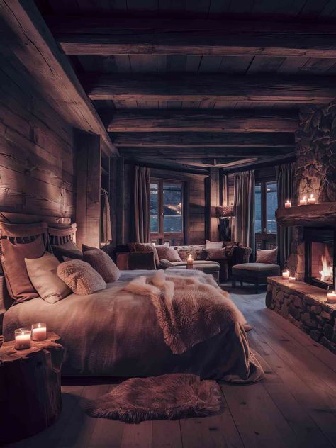 23+ Romantic Mountain Cabin Bedroom Ideas Cozy Log Cabin Bedroom, Cabin Master Suite, Romantic Cabin Bedroom, Mountain Bedroom Ideas, Cozy Country Bedroom, Dark Cozy Room, Mountain Cabin Bedroom, Cabin Bedroom Ideas, Cozy Rustic Bedroom