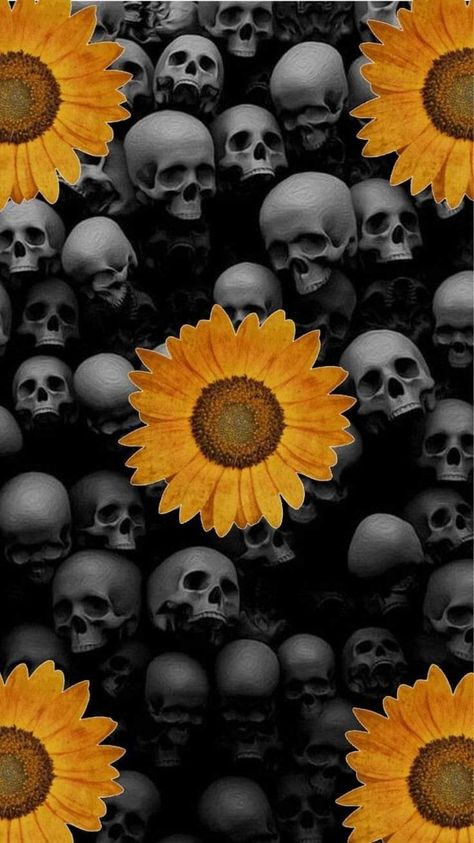 Skulls And Sunflowers Wallpaper, Skull And Sunflower, Goth Background, 2023 Wallpapers, Skulls And Flowers, Beautiful Wallpapers For Iphone, Sunflower Tattoos, Sunflower Wallpaper, Halloween Wallpaper Iphone