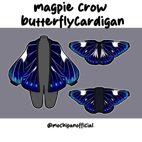 Magpie Crow Butterfly Cardigan - Mochipan Butterfly Cardigan, Emperor Moth, Artistic Fashion, Clothing Sketches, Clothing Design Sketches, Life Nature, Drawing Anime Clothes, Dress Design Sketches, Whimsical Fashion