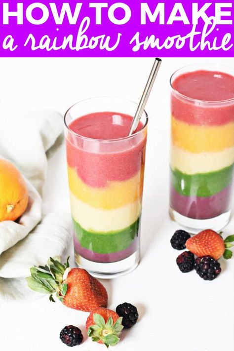 How to Make a Rainbow Smoothie | homemade smoothie recipes, smoothie recipe ideas, healthy smoothie recipes, fruit smoothie recipes, smoothie recipes, how to make a smoothie, smoothie recipe ideas #homemadesmoothie #rainbowsmoothie #fruitsmoothie #thebutterhalf || The Butter Half Rainbow Smoothie, Homemade Smoothies Recipes, Smoothie Recipes For Kids, Homemade Smoothies, Make A Rainbow, Homemade Things, Recipes Fruit, Smoothies For Kids, Smoothie Prep