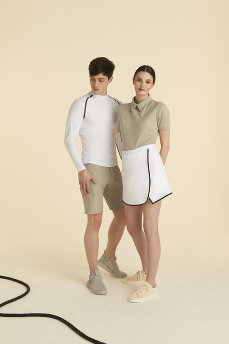 Resort Uniform Ideas, Yacht Crew Uniform, Resort Staff Uniform, Pe Uniform Aesthetic, Staff Uniform Design, Yacht Uniform, Resort Uniform, Housekeeping Dress, Bar Uniform