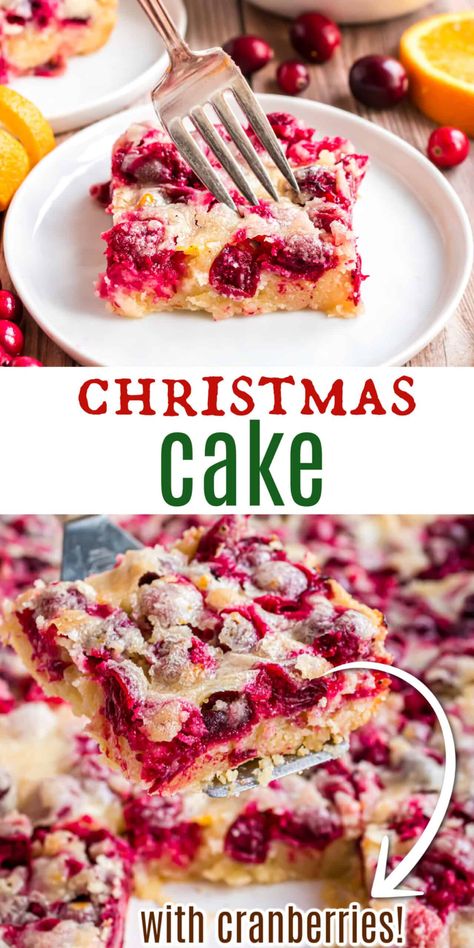 Ready to impress your Christmas guests? Cranberry Christmas Cake is easy to make with an incredible combination of sweet and tart flavors. Tender moist cake with hints of vanilla and almond and bursting with fresh cranberries. Cranberry Deserts Recipes, Cranberry Cake Recipes Easy, Healthy Christmas Cake, Cranberry Breakfast Cake, Cranberry Baking Recipes, Cranberry Desserts Christmas, Recipes Using Fresh Cranberries, Recipes With Fresh Cranberries, Cranberry Cake Recipes