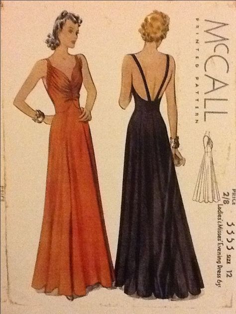 1930 Evening Gown, 1930s Outfits For Women, 1930s Formal Dress, 1930’s Dresses, Evening Gown Sewing Pattern, Evening Gown Pattern, Vintage Evening Gowns, Evening Dress Patterns, 30s Fashion