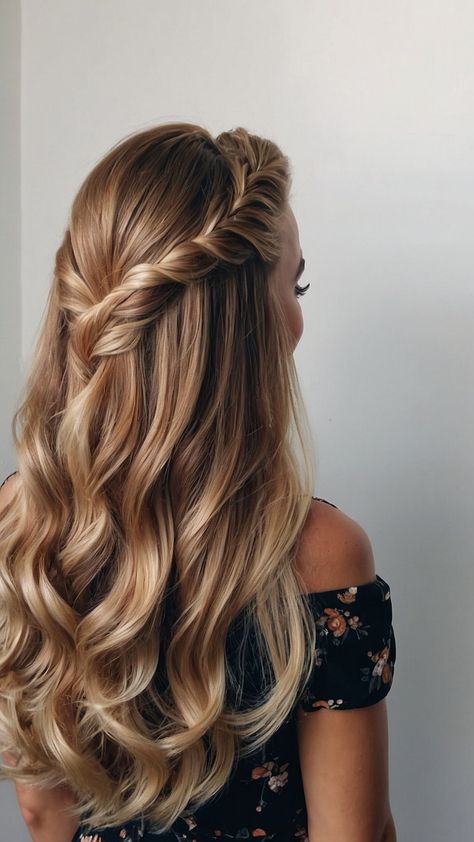 Discover 15 stunning homecoming hairstyles for straight simple half up short half up half down long medium length naturally curly short easy and shoulder-length hair Find your perfect 'hoco hairstyles' look now Straight Hair Half Up Half Down, Medium Length Curled Hair, Hair For Homecoming, Aesthetic Royal, Royal Hairstyles, 15 Hairstyles, Medium Length Curls, Braided Waves, Curly Short