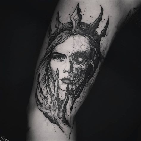 Jacob Tattoo, Goddess Hel, Loki Tattoo, Hel Goddess, Hades Tattoo, Rabe Tattoo, Norse Mythology Tattoo, Vampire Tattoo, Viking Tattoo Sleeve