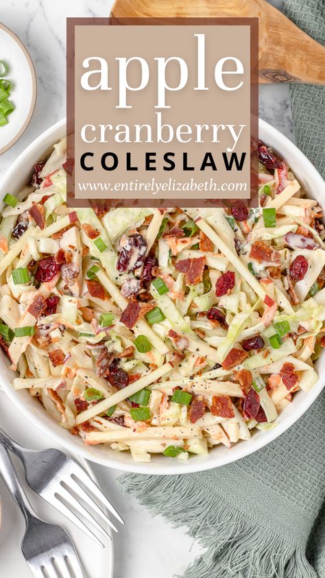 Forget boring coleslaw – this Apple Cranberry Coleslaw is a flavor explosion waiting to happen. The combination of fresh apples, smoky bacon, and tangy-sweet dressing will have everyone asking for the recipe. Apple Cranberry Coleslaw, Cranberry Coleslaw, Apple Coleslaw Recipe, Oven Roasted Pork Chops, Roast Pork Chops, Apple Coleslaw, Pork Roast In Oven, Sweet Dressing, Pie Dip