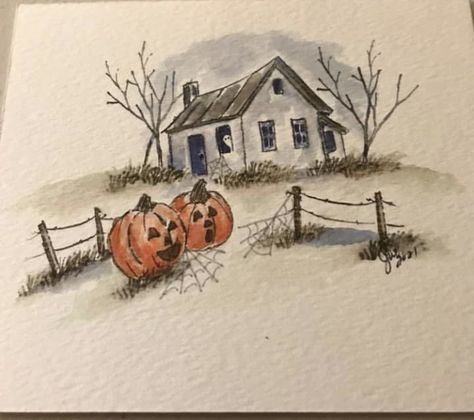 Water Paint Art, Fall Drawings, Art Impressions Cards, Carte Halloween, Diy Watercolor Painting, Fall Watercolor, Halloween Drawings, Halloween Painting, Art Impressions