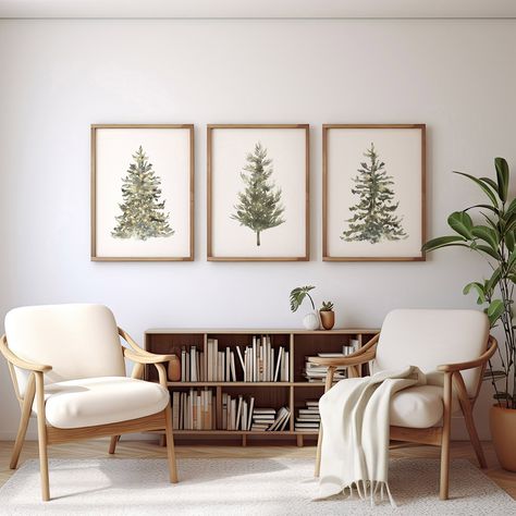 Christmas Tree Wall Art Set of 3 3 Piece Christmas Wall Art - Etsy Living Room Wall Christmas Decor Ideas, Christmas Wall Gallery, Christmas Wall Art Ideas, Christmas Sideboard Decor, Christmas Wall Decorations Ideas, Diy Christmas Wall Art, Christmas Wall Decor Ideas, Christmas Interior Design, Christmas Tree Wall Art