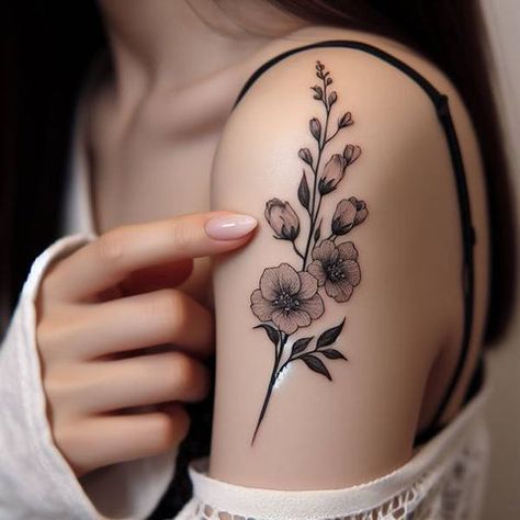 Larkspur Wrap Around Tattoo, Larkspur Flower Tattoo, Larkspur Flower Tattoos, Larkspur Tattoo, Water Lily Tattoos, Larkspur Flower, The Imposter, Daffodil Tattoo, Foot Tattoos For Women