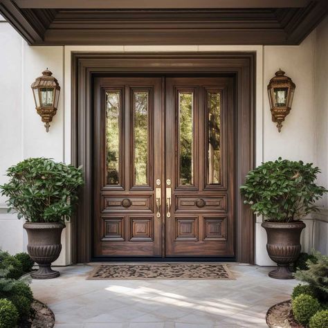 9+ Main Entrance Double Door Designs That Will Leave Your Guests in Awe • 333+ Images • [ArtFacade] Wooden Double Doors Entrance Front Entry, Wooden Double Front Doors Entrance, Entrance Double Door Design, Double Doors Exterior Entrance, Double Door Front Entry, Modern Double Doors Entrance, Entrance Double Door, Large Front Doors, Wooden Double Front Doors