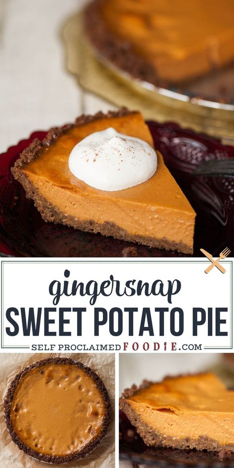 Sweet Potato Pie With Gingersnap Crust, Chocolate Sweet Potato Pie, Sweet Potato Pumpkin Pie, Soul Food Sweet Potato Pie, Gingersnap Pie, Sweet Potato Pie Recipes, Sweet Potato Pie Recipe Easy, Gingersnap Crust Recipes, Homemade Sweet Potato Pie