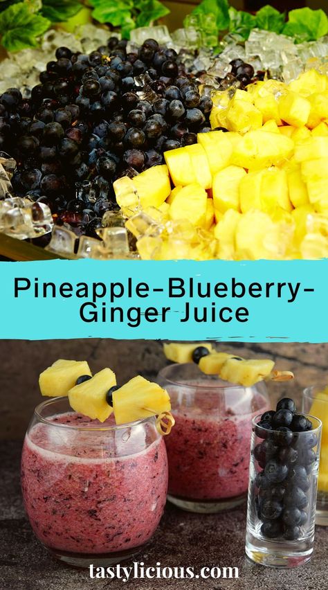 Pineapple-Blueberry-Ginger Juice Recipe | Blueberry-Ginger Juice Recipe | ginger and blueberry benefits | juicing recipes for weight loss | juice recipes | healthy juicer recipes | juicer recipes beginners | green juice recipes for weight loss Juicing Blueberries Recipes, Juicing Recipes With Blackberries, Juicer Recipes For Inflammation, Blueberry Wellness Shots, Juicing Recipes With Blueberries, Juicer Recipes Blueberry, Omega Juicer Recipes, Dinner Juicing Recipes, Juicer Recipes Fruit