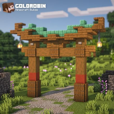 Japanese Bed Minecraft, Minecraft Armour Stand Ideas, Chinese Style Minecraft Builds, Japanese Arch Minecraft, Minecraft Zoo Ideas Layout, Minecraft Japanese Path, Japanese Minecraft Farm, Japanese Gate Minecraft, Elf Minecraft Builds