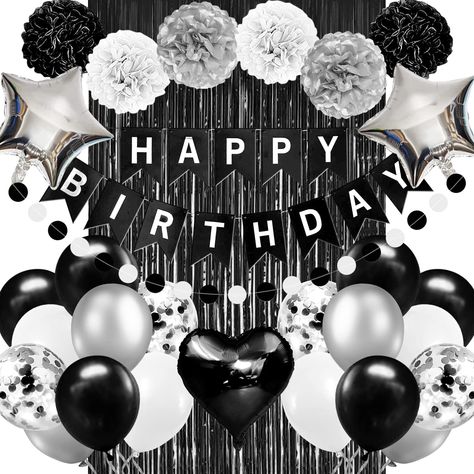 PRICES MAY VARY. 【SPECIAL BLACK AND WHITE BIRTHDAY THEME】- All balloons are chosen in shiny colors, and the combination of pearlescent balloons and radiant aluminum film balloons are very eye-catching. Personalized black silver balloons and shiny black foil curtains will play a very gorgeous atmosphere. Perfect decoration supplies for your themed party. 【SAFE AND PREMIUM MATERIAL】- Balloons are made of latex, which is thicker, less prone to popping and exploding. They are safe and non-toxic part Black And Silver Party Decorations, White Birthday Party Decorations, Black And White Birthday Party, Black And Silver Party, Black And White Party Decorations, Black And White Birthday, Ribbon Backdrop, White Birthday Party, Black And White Balloons