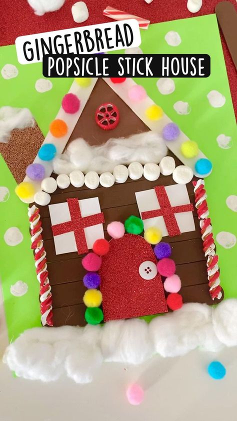 Gingerbread House Popsicle Sticks, Gingerbread Kindergarten, Popsicle Stick Craft, Gingerbread House Craft, Holiday Homework, Winter Holiday Crafts, December Crafts, Grandparenting, Preschool Christmas Crafts