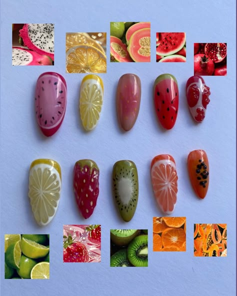 Passion Fruit Nails, Fruit Inspired Nails, Nail Collage, 2025 Nails, Random Nails, Berry Nails, Fruit Nails, Fruit Nail, Fruit Nail Art