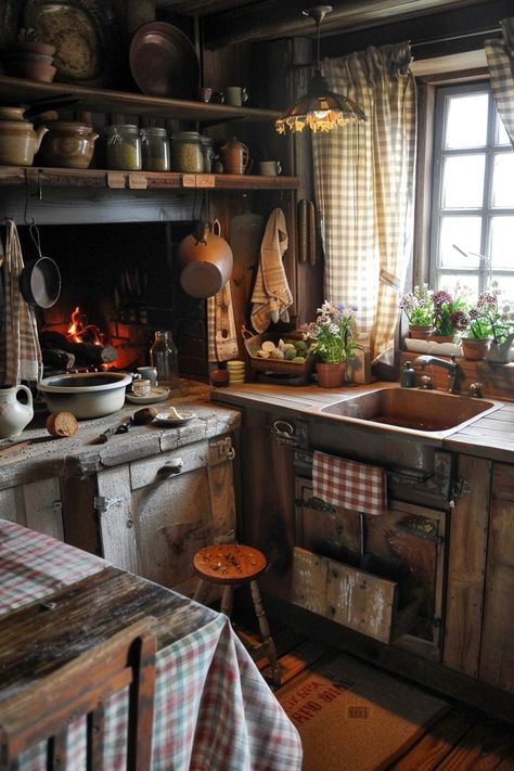 17 Rustic Kitchen Design Inspirations You Will Love! - My Decor Inspo Feminine Bedroom Design, Rustic Cottage Kitchens, Small Rustic Kitchens, Cozy Cottage Kitchen, Rustic Kitchens, Countryside Living, Sage Green Kitchen, Country Kitchens, Cabinet Remodel