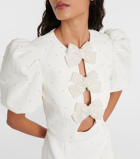 Luxury White Mini Dress With Lined Bodice, Rebecca Vallance Bridal, Rodarte White Dress, Rebecca Vallance Bow Dress, Moda Operandi White Mini Dress, Quilt Dress, Rebecca Vallance, White Midi Dress, Fitted Bodice