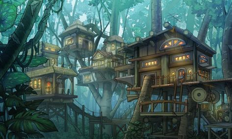 Druid Grove, Dnd Druid, Dark Backgrounds, Tree House, Forest, House Styles, Art