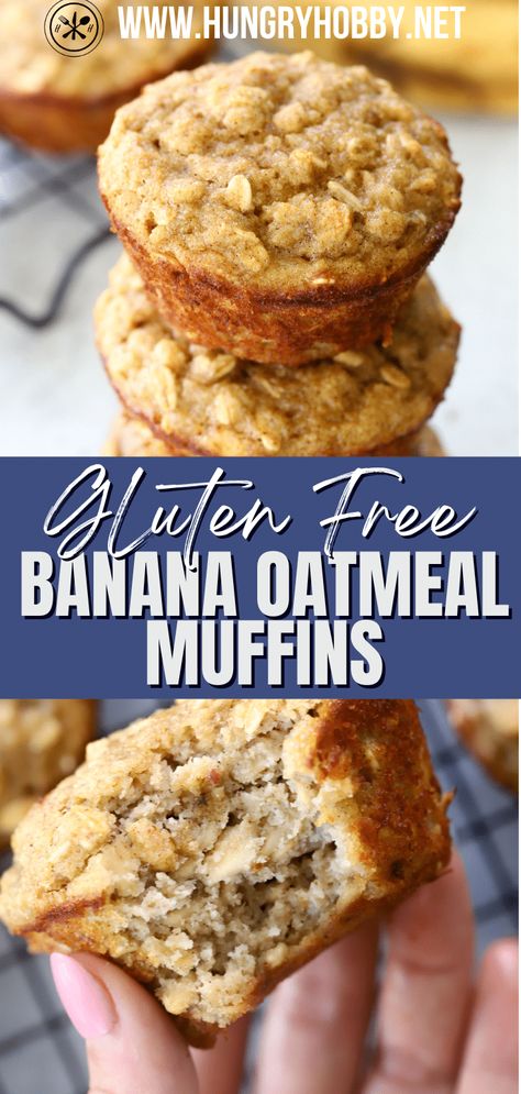 Gluten Free Banana Oatmeal Muffins - Hungry Hobby Oat Meal Banana Muffins, Oat Flour Banana Muffins Healthy, Healthy Banana Muffins No Egg, Simple Banana Muffins Healthy, Gluten Free Flour Banana Muffins, Banana Oatmeal Almond Flour Muffins, Keto Oatmeal Muffins, Banana Muffins Almond Flour Recipe, Flour Free Banana Bread