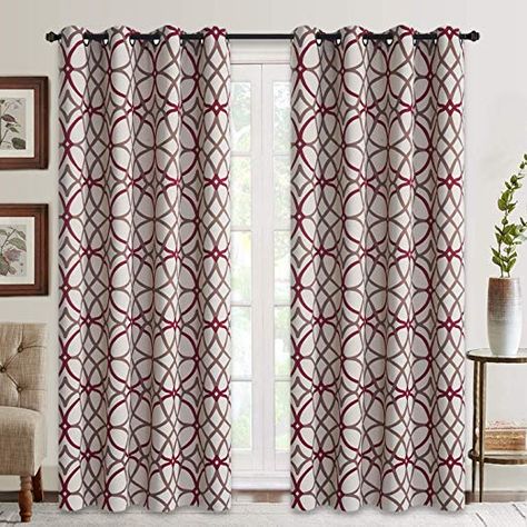 Amazon.com: Curtains for Living Room, Geometric Pattern Room Darkening Blackout Curtains for Bedroom Thermal Insulated Drapes (Burgundy and Brown-52 by 84 Inch, 2 Panels): Home & Kitchen Living Room Geometric, Insulated Window Treatments, Burgundy Curtains, Insulated Drapes, High Ceiling Living Room, Blackout Curtains Bedroom, Curtains And Draperies, Buy Curtains, Geo Pattern